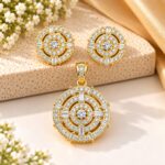 Royal Gold Round Diamond Pendant & Earring Set