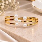 Elegant Pearl Gold Cuff Bracelet