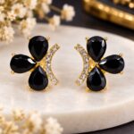 Elegant Black Floral Crystal Stud Earrings