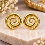 Elegant Golden Spiral Hoop Stud Earrings