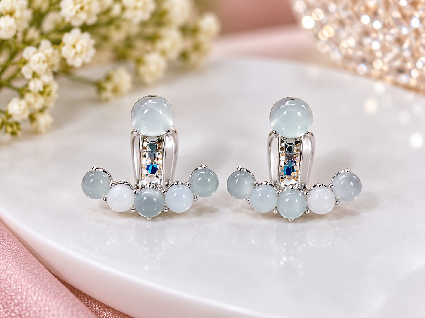 2026/09/1001785250.jpg Elegant Pearl Beaded Silver Drop Earrings - Image 1