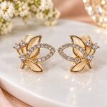 Elegant Gold Floral Crystal Stud Earrings