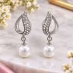 Elegant Silver Crystal Pearl Drop Earrings