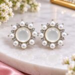 Elegant Pearl & Crystal Floral Stud Earrings