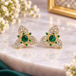 Elegant Emerald Green Crystal Floral Stud Earrings