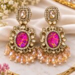 Magenta Pink & Gold Crystal Chandelier Earrings