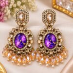 Purple Marble & Gold Crystal Chandelier Earrings