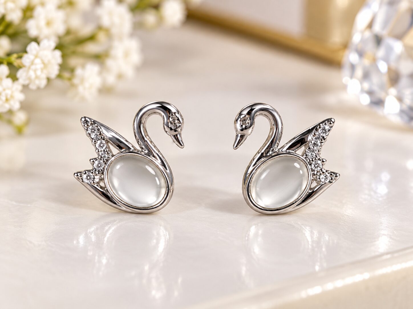 2026/09/1001785318.jpg Elegant Swan Pearl Stud Earrings - Image 1