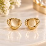 Elegant Golden Orbit Moonstone Stud Earrings