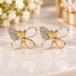 Elegant Gold Butterfly Pearl Stud Earrings