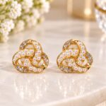 Elegant Pearl & Crystal Knot Stud Earrings
