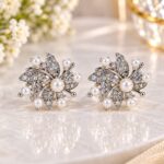 Elegant Pearl & Crystal Floral Stud Earrings