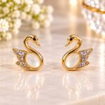 Elegant Golden Swan Crystal Stud Earrings