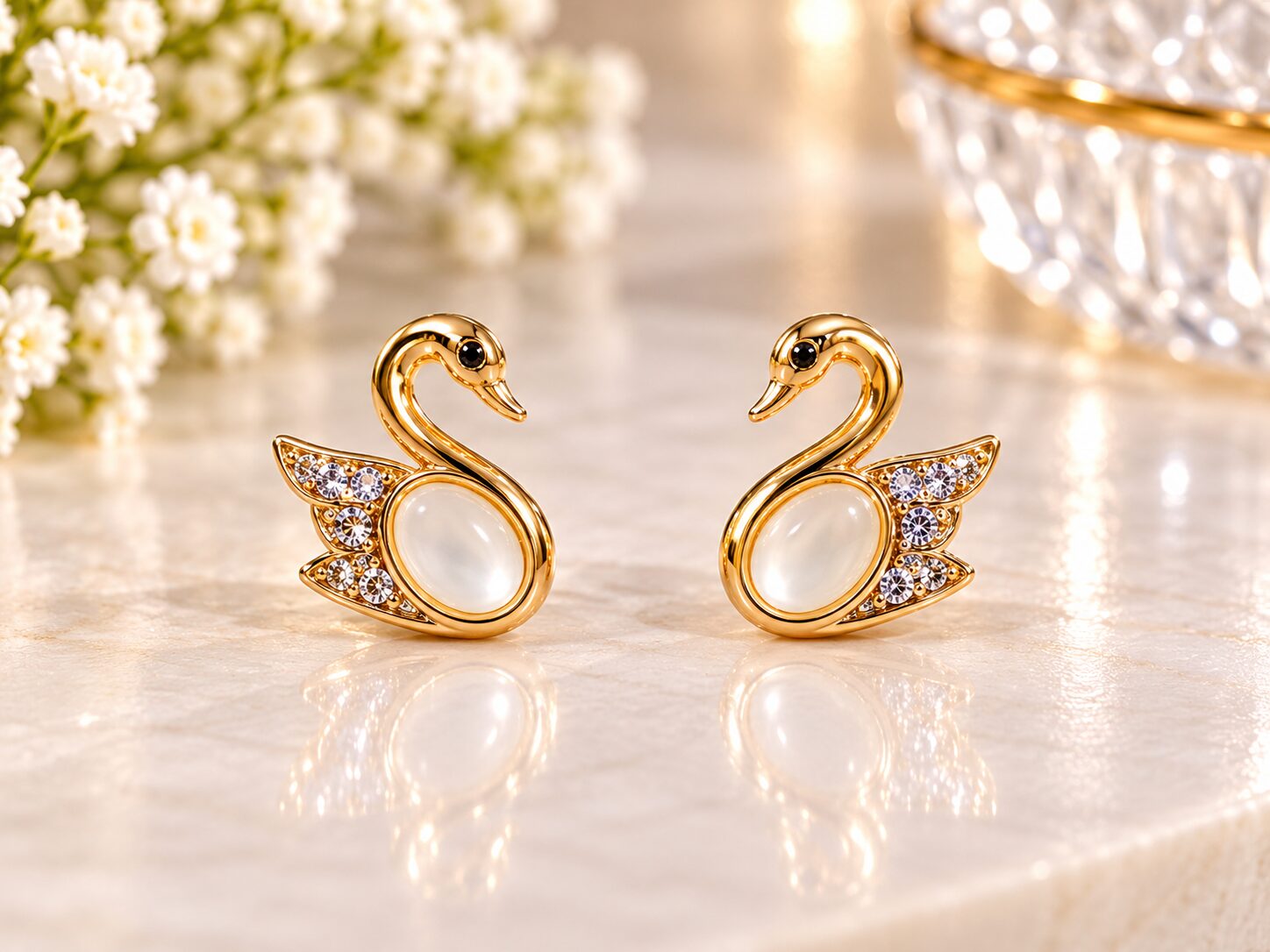 2026/09/1001785335.jpg Elegant Golden Swan Crystal Stud Earrings - Image 1