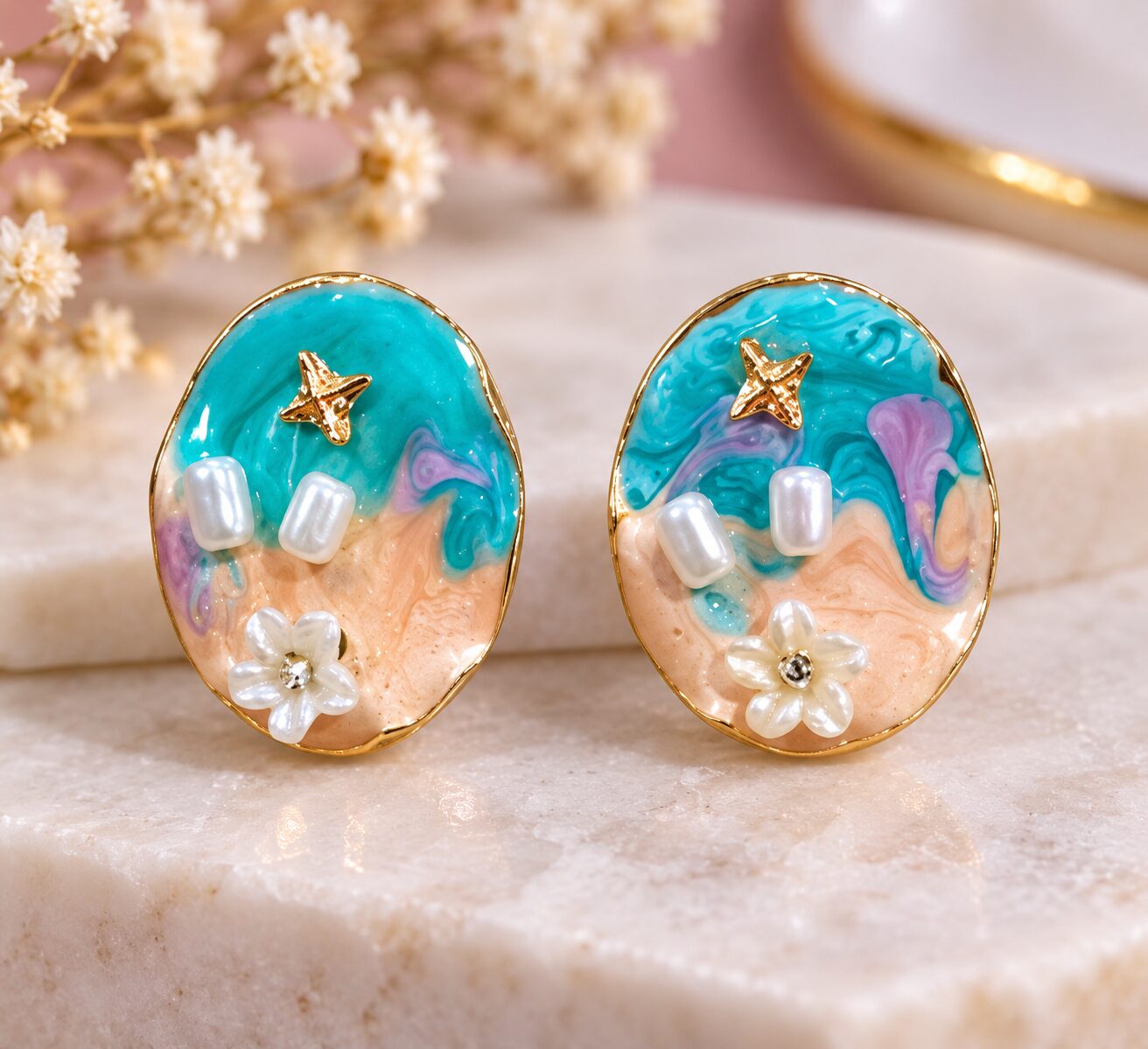 2026/09/1001785404.jpg Oceanic Bloom Resin Earrings - Image 1