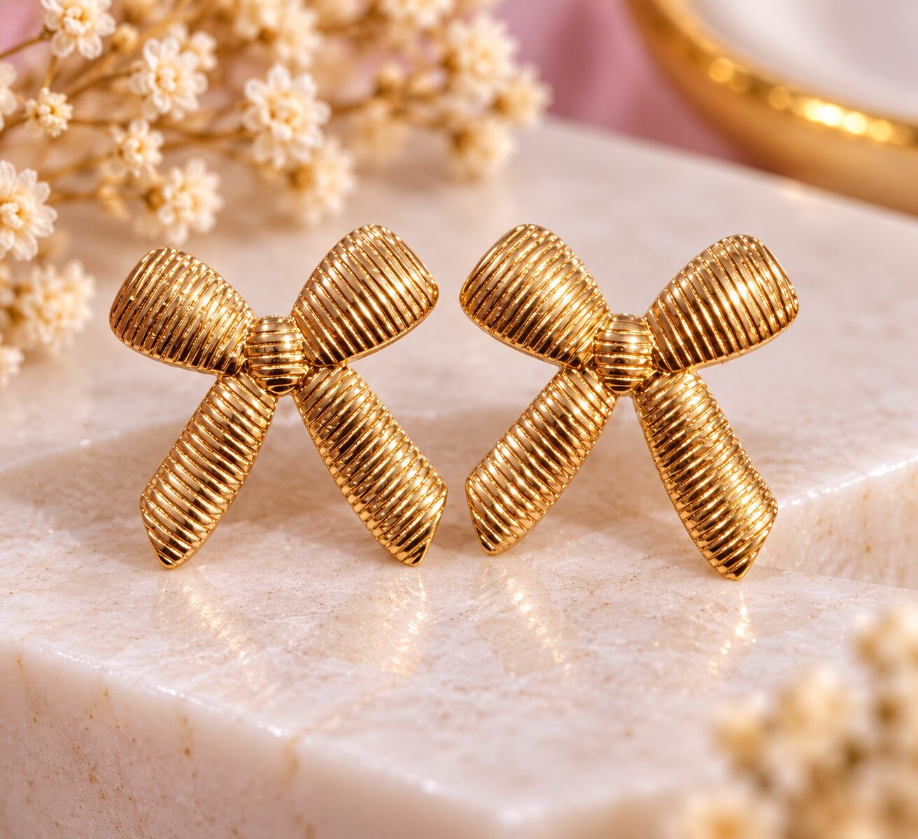 2026/09/1001785658.jpg Golden Bow Statement Earrings - Image 1