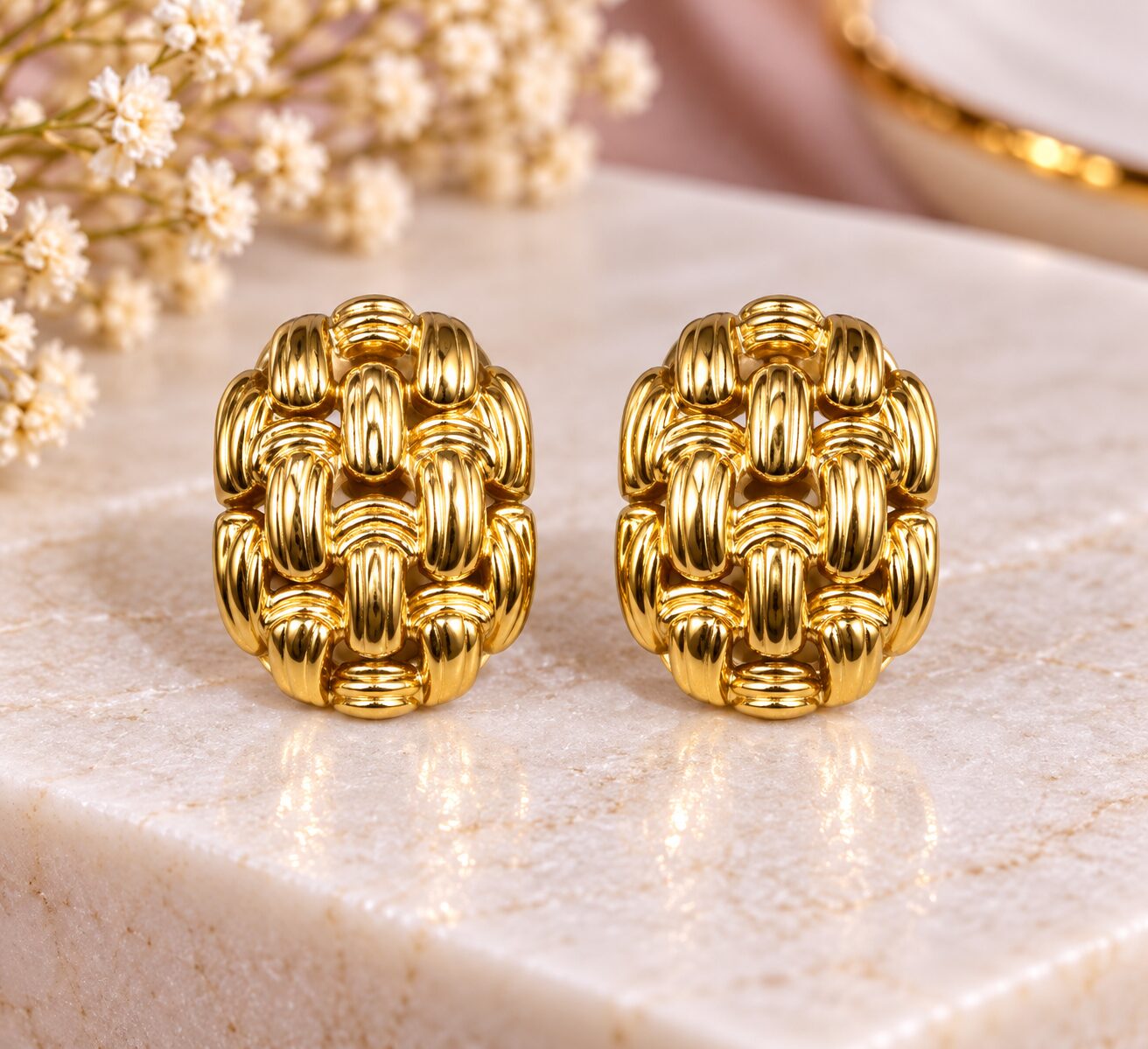 2026/09/1001785740.jpg Golden Woven Luxe Stud Earrings - Image 1