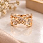 Elegant Rose Gold X-Cross Diamond Ring