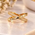 Elegant Cross-Over Diamond Rose Gold Ring