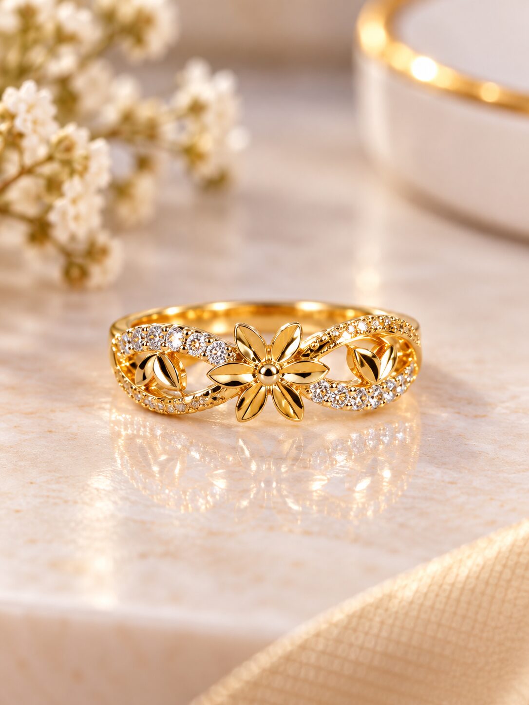 2026/09/1001786062.jpg Elegant Floral Diamond Rose Gold Ring - Image 1