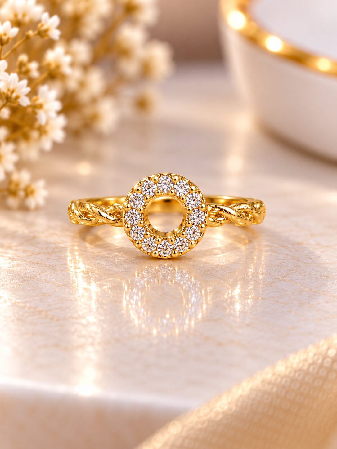 2026/09/1001786069.jpg Elegant Halo Diamond Rose Gold Ring - Image 1