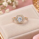 Elegant Hexagon Halo Rose Gold Ring