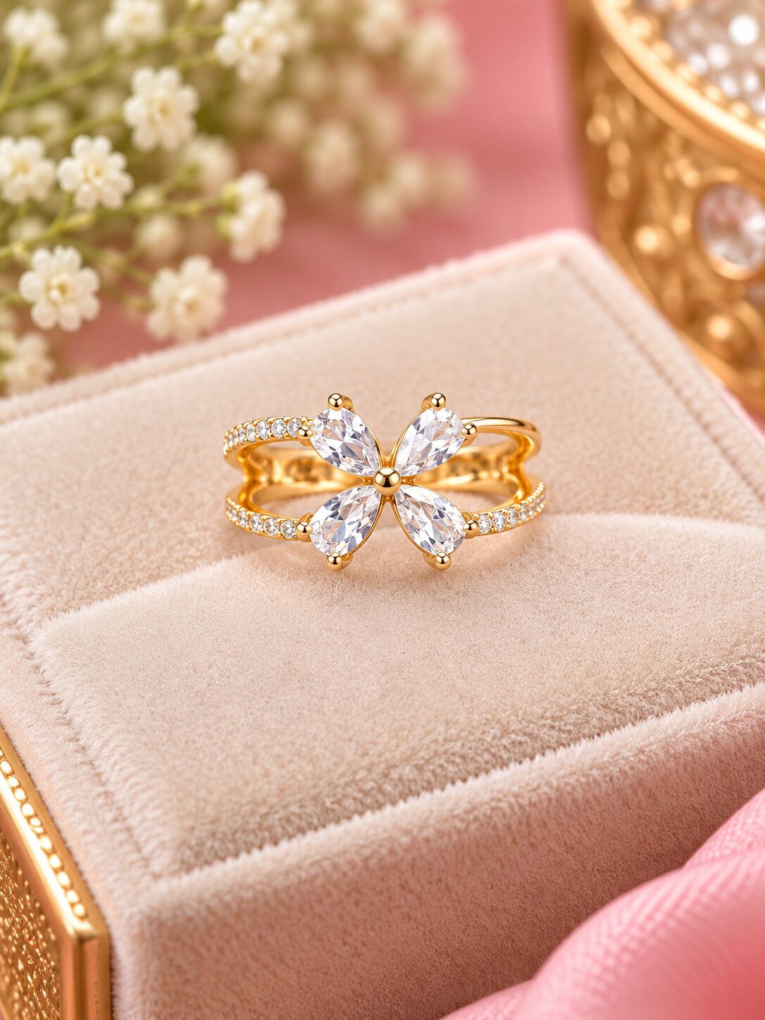 2026/09/1001786088.jpg Elegant Floral Butterfly Diamond Rose Gold Ring - Image 1