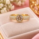 Elegant Champagne Stone Pavé Rose Gold Ring