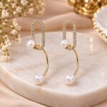 Elegant Gold Pearl & Crystal Drop Earrings