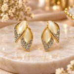 Elegant Golden Leaf Crystal Earrings