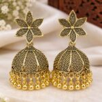 Antique Gold Floral Jhumka Earrings ✨