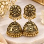 Antique Gold Floral Jhumka Earrings ✨