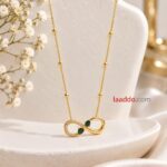 Elegant Green Stone Infinity Pendant Necklace | Korean Style Gold-Finish Necklace