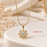 Elegant Golden Snowflake CZ Pendant Necklace | Premium Korean Style Jewellery