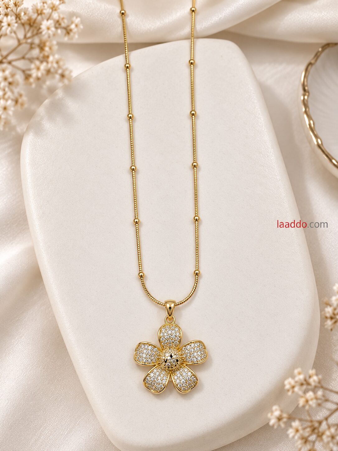 2026/09/1001790643.jpg Elegant Golden Flower CZ Pendant Necklace | Premium Korean Style Jewellery - Image 1
