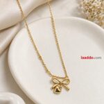 Elegant Bow Heart Pendant Necklace | Korean Style Gold Finish Jewellery