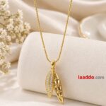 Elegant Leaf Pendant Necklace | Korean Style Gold Finish Crystal Jewellery