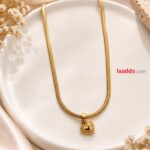 Korean Style Gold Finish Heart Pendant Snake Chain Necklace