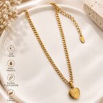 Stainless Steel Gold Finish LOVE Heart Pendant Chain Necklace