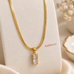Gold Herringbone Chain Necklace with Rectangular Crystal Pendant – Stainless Steel Anti-Tarnish Jewellery