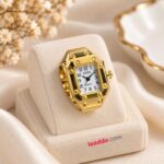 Luxury Gold-Tone Square Ring Watch – Stylish Quartz Fashion Jewellery