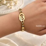 Premium Gold-Tone Double Circle Crystal Bracelet | Korean Style Anti-Tarnish Bracelet