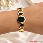 Premium Black & Gold Round Link Bracelet | Elegant Korean Style Jewellery