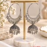 Oxidized Silver Jhumka Hoop Earrings | Traditional Indian Designer Earrings