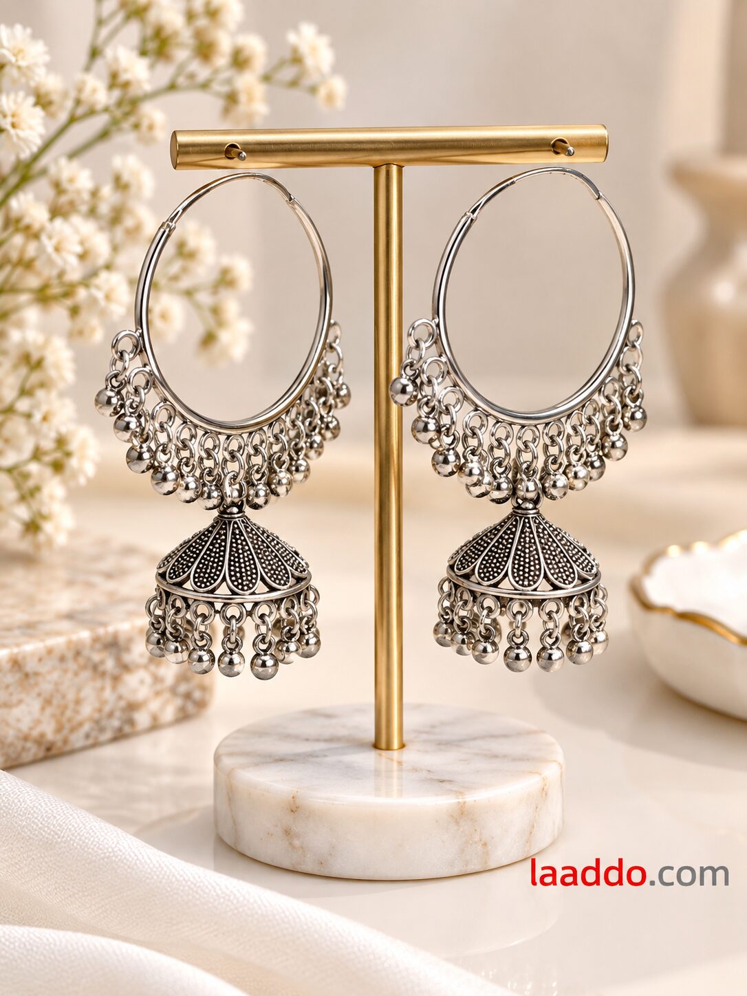 2026/09/1001791389.jpg Oxidized Silver Jhumka Hoop Earrings | Traditional Indian Designer Earrings - Image 1