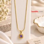 Elegant Purple Stone Gold Pendant Necklace | Premium Korean Style Jewellery