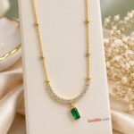 Emerald Green Pendant Zircon Necklace | Korean Designer Jewellery