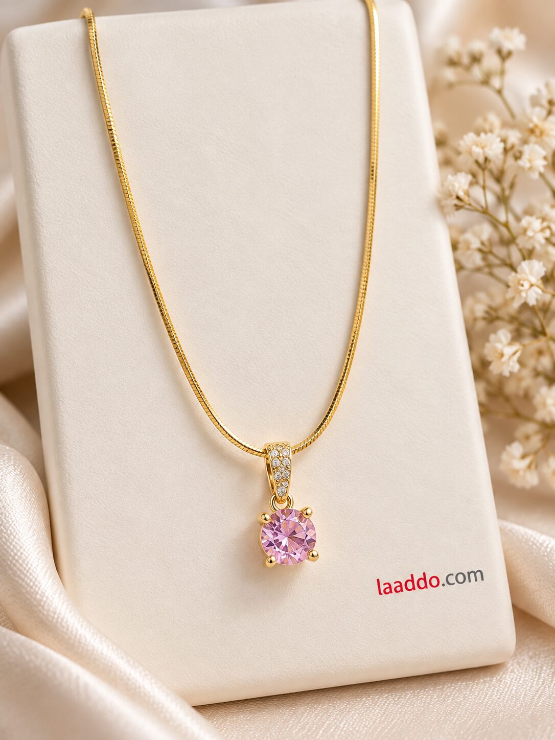 2026/09/1001791717.jpg Pink Crystal Pendant Necklace | Korean Designer Jewellery - Image 1