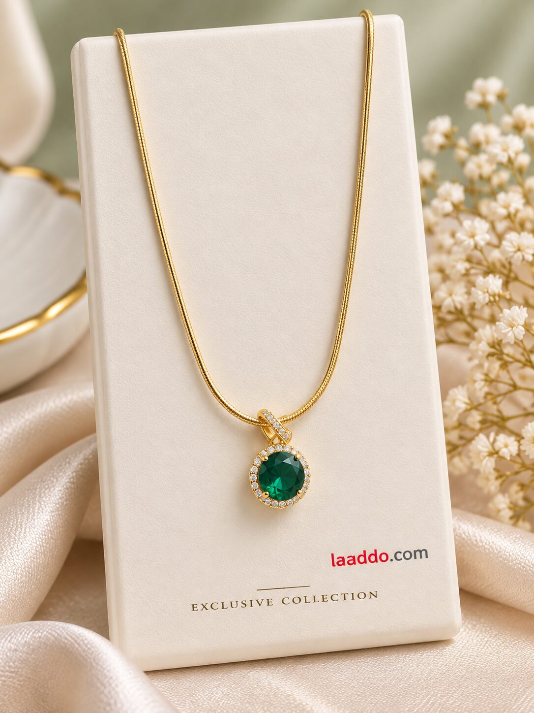 2026/09/1001791751.jpg Emerald Green Pendant Necklace | Zircon Halo Korean Jewellery - Image 1