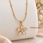 Elegant 5-Petal Crystal Flower Pendant Necklace | Korean-Inspired Gold Finish